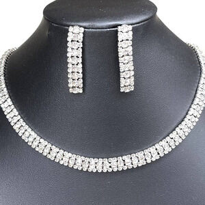 NEW Necklace Earrings Set 14" 16" 18" 20" Clear Rhinestone Jewelry Lot JU04